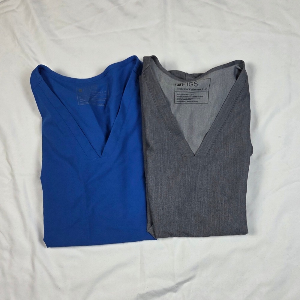 FIGS Scrub Tops Women Medium Blue Gray Excellent Technical Collection 2 Pack